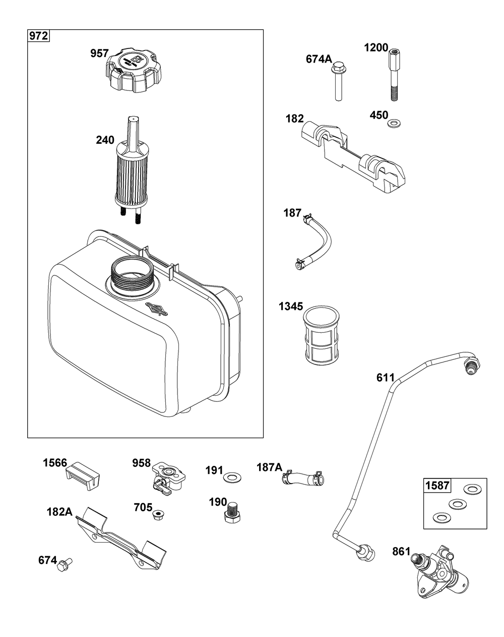 Fuel Supply Group Diagram and Parts List for 261D05-0002-01 200000 - 399999 Briggs and Stratton Engine